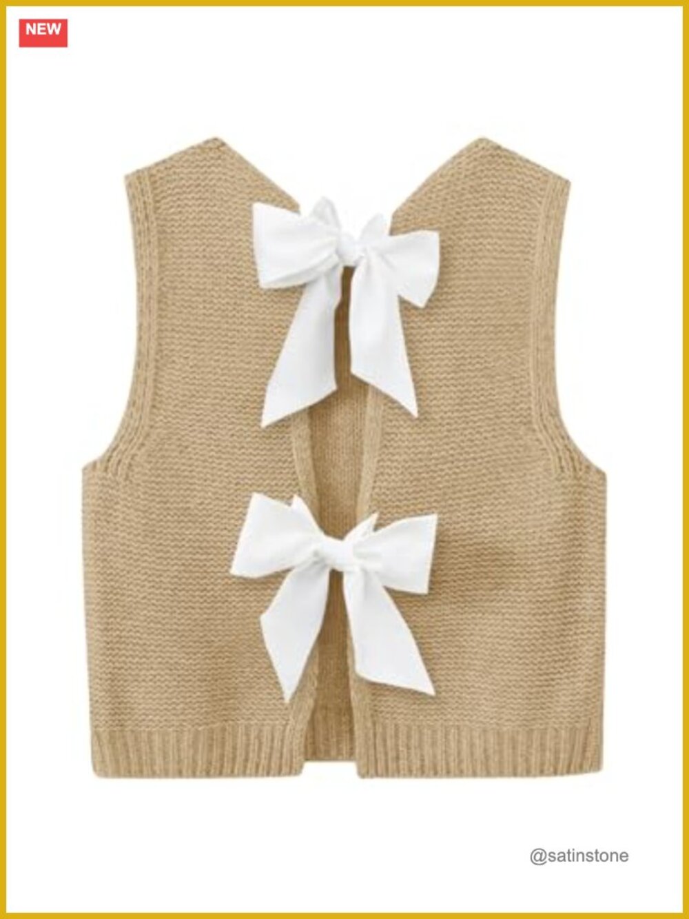 Womens Soft Knit Sweater Vest Sleeveless Bow Tie Back Crop Tank Top